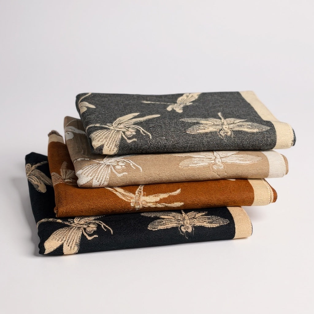 Reversible Dragonfly Print Winter Shawl; Blanket Scarf