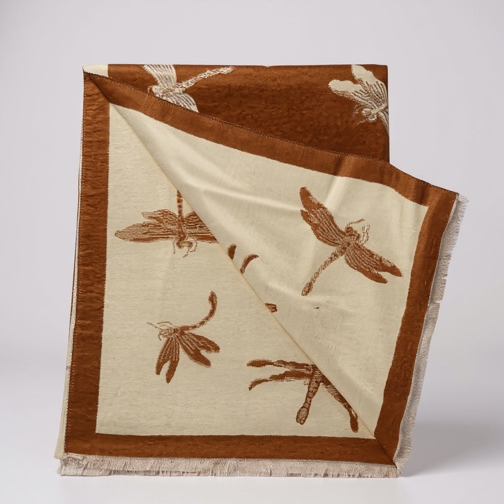 Reversible Dragonfly Print Winter Shawl; Blanket Scarf