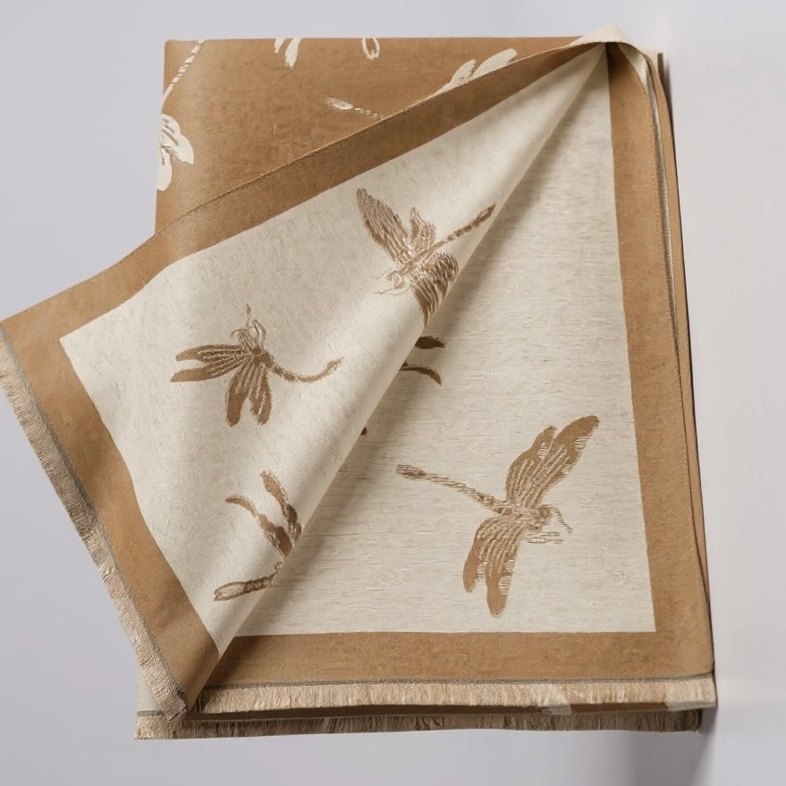 Reversible Dragonfly Print Winter Shawl; Blanket Scarf