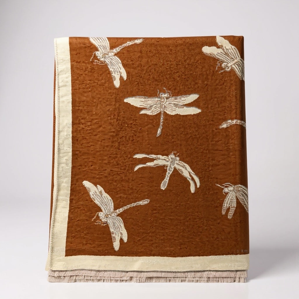 Reversible Dragonfly Print Winter Shawl; Blanket Scarf