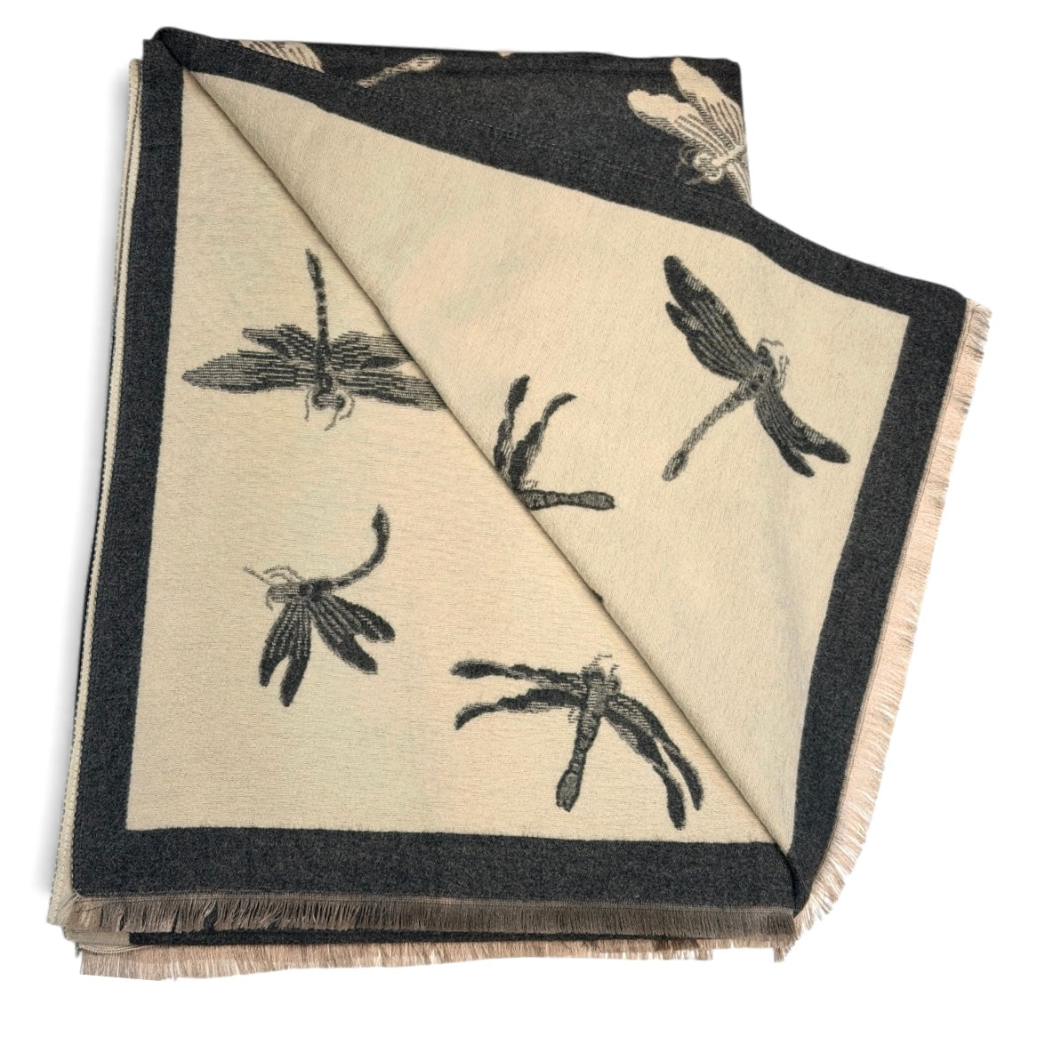Reversible Dragonfly Print Winter Shawl; Blanket Scarf
