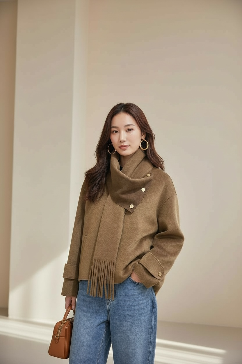 DOUBLE-FACED SCARF SHORT JACKET