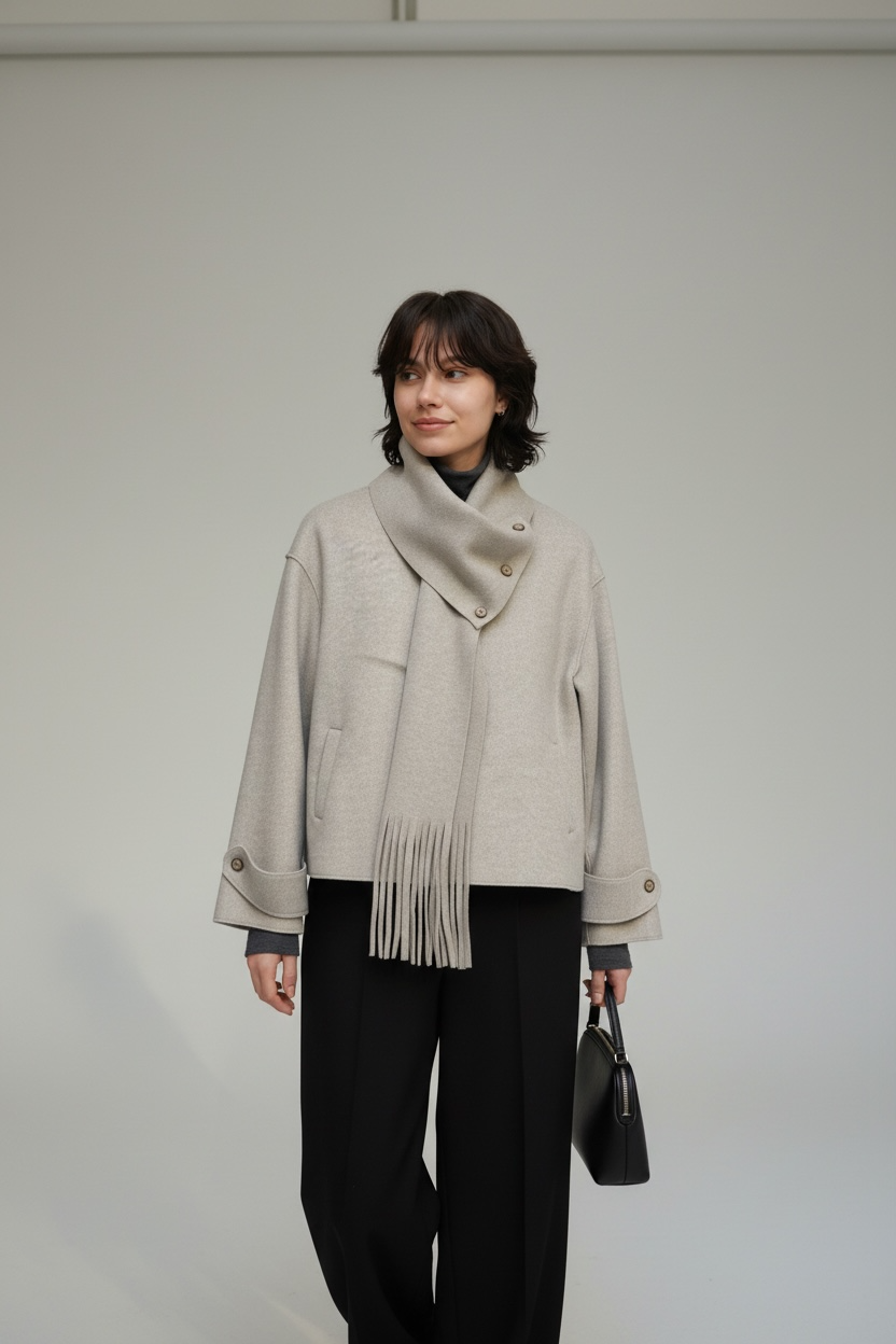 DOUBLE-FACED SCARF SHORT JACKET