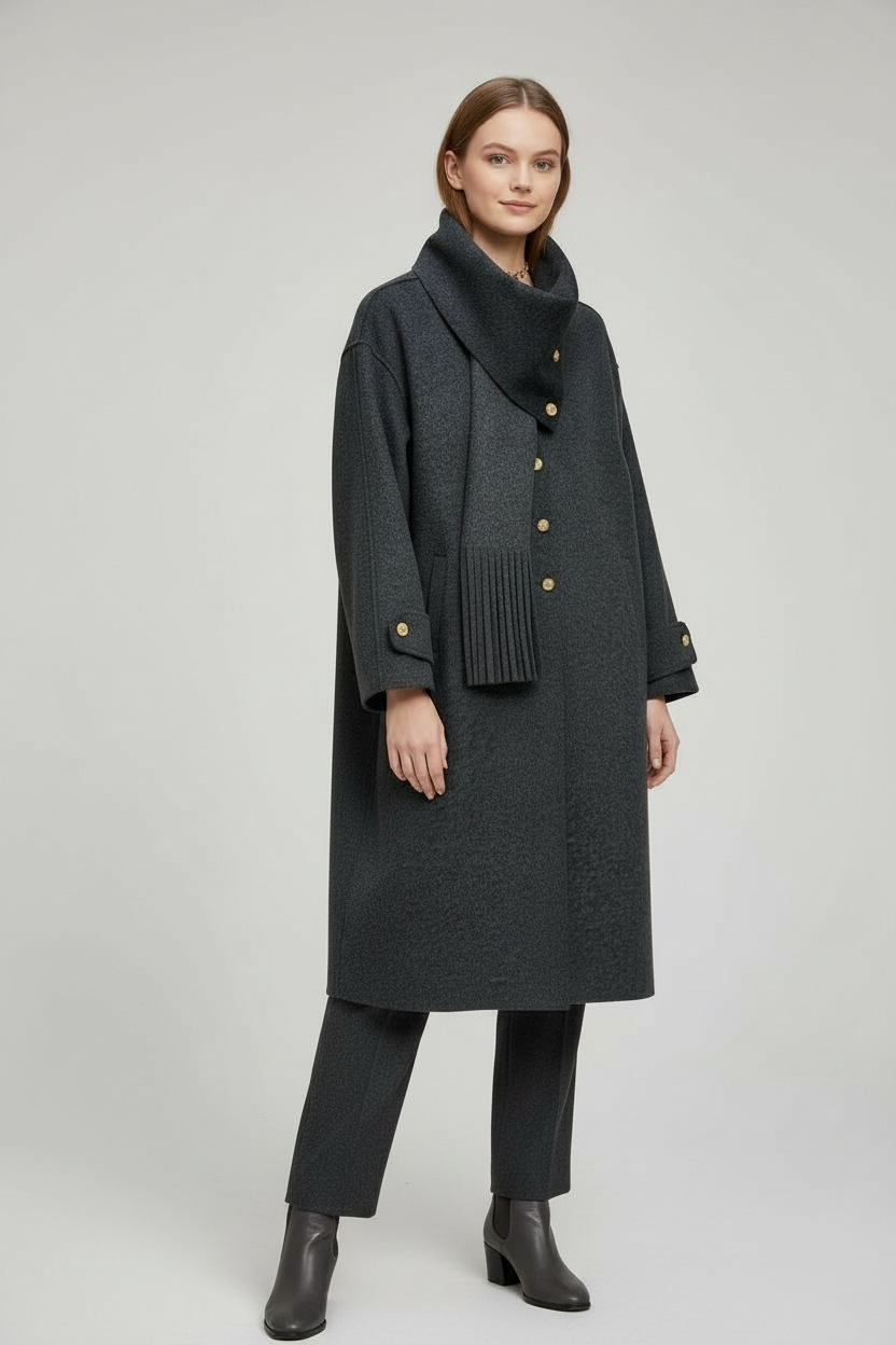 Long Double-Faced Coat with Scarf