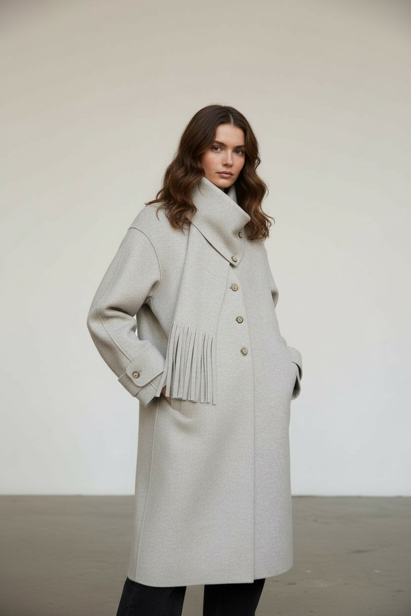 Long Double-Faced Coat with Scarf