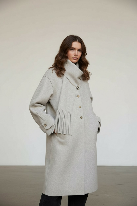 Long Double-Faced Coat with Scarf