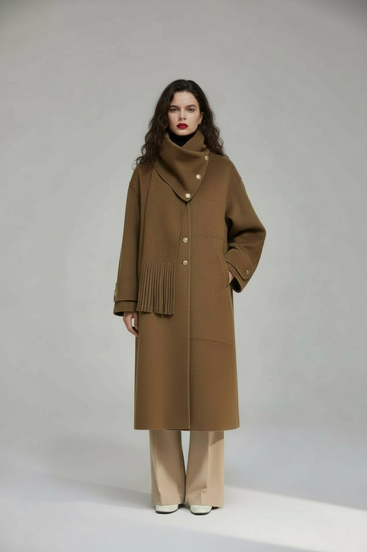 Long Double-Faced Coat with Scarf