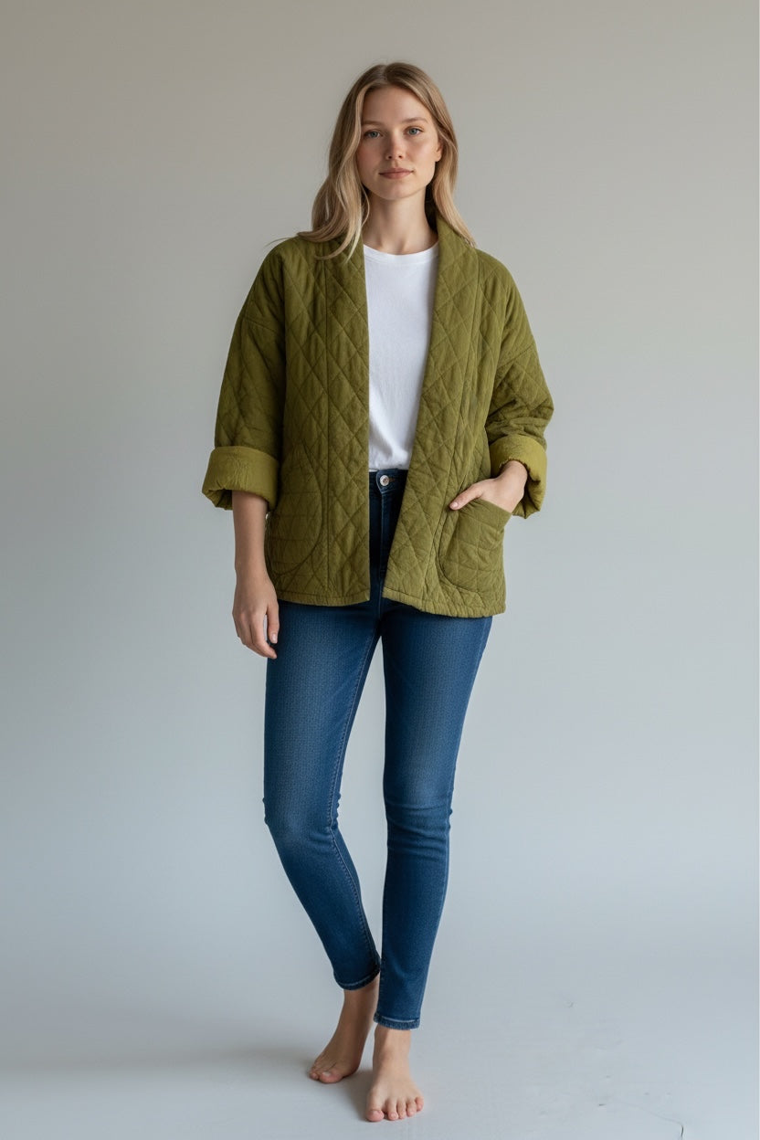Velvet Corduroy Quilted Front Open Jacket