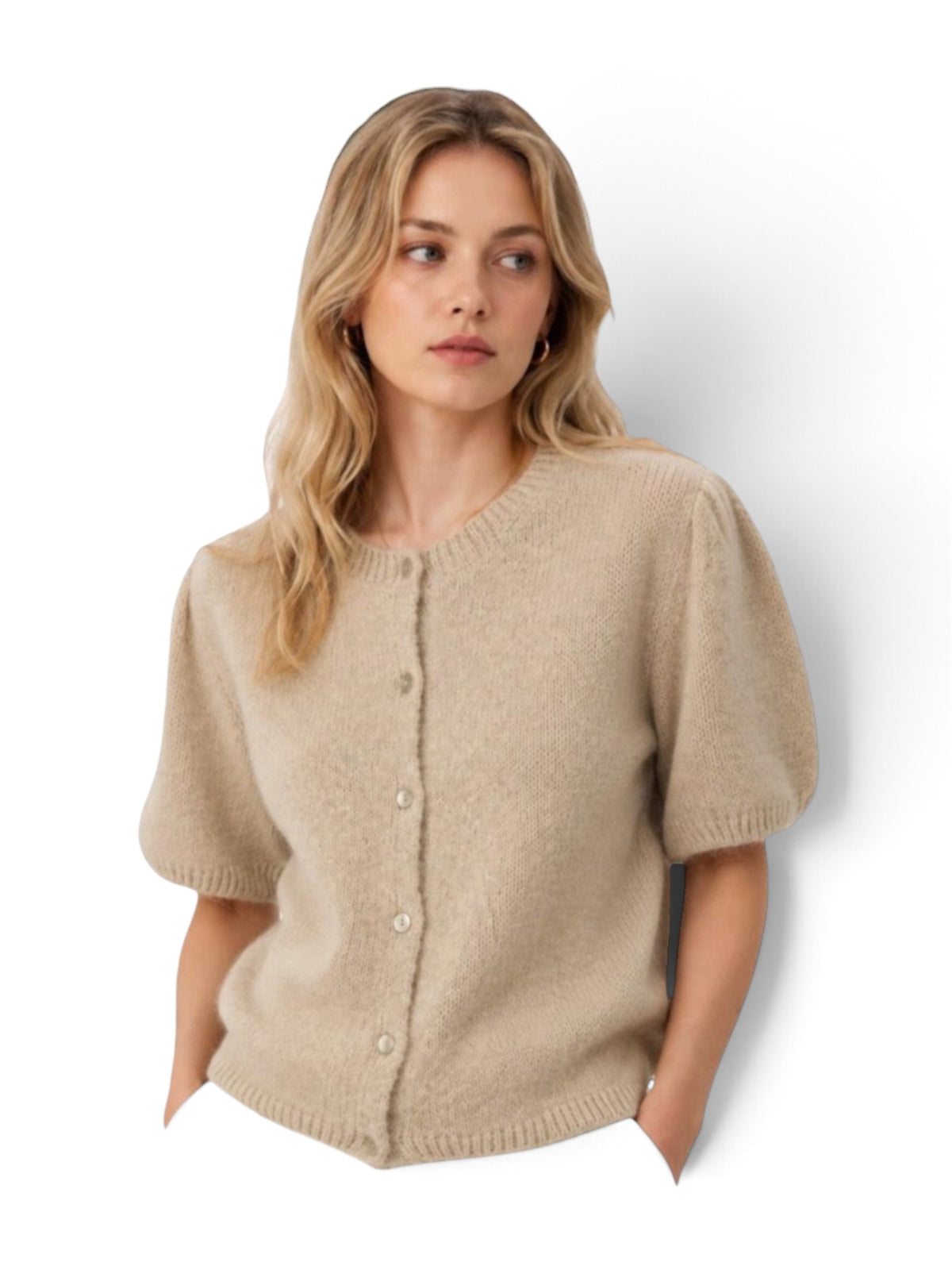 Round Neck Button-Up Cardigan for Women