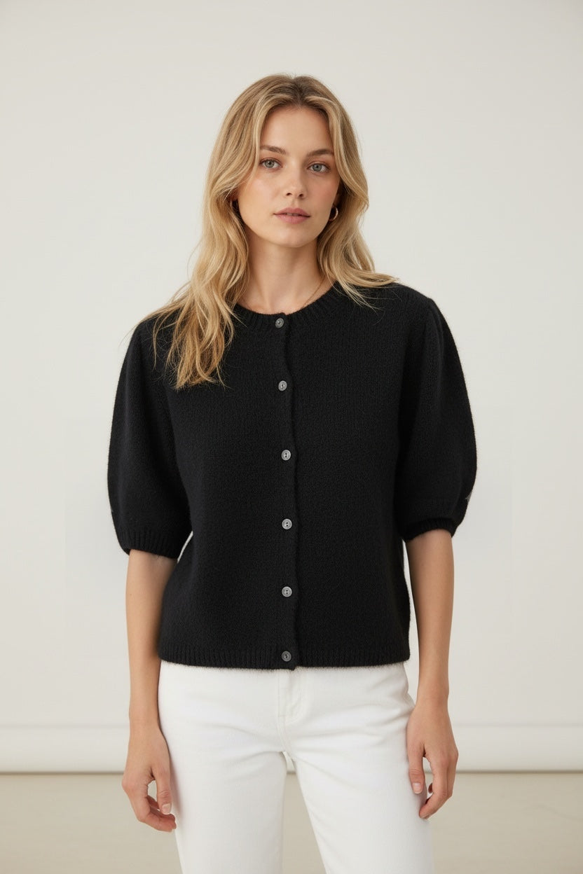 Round Neck Button-Up Cardigan for Women