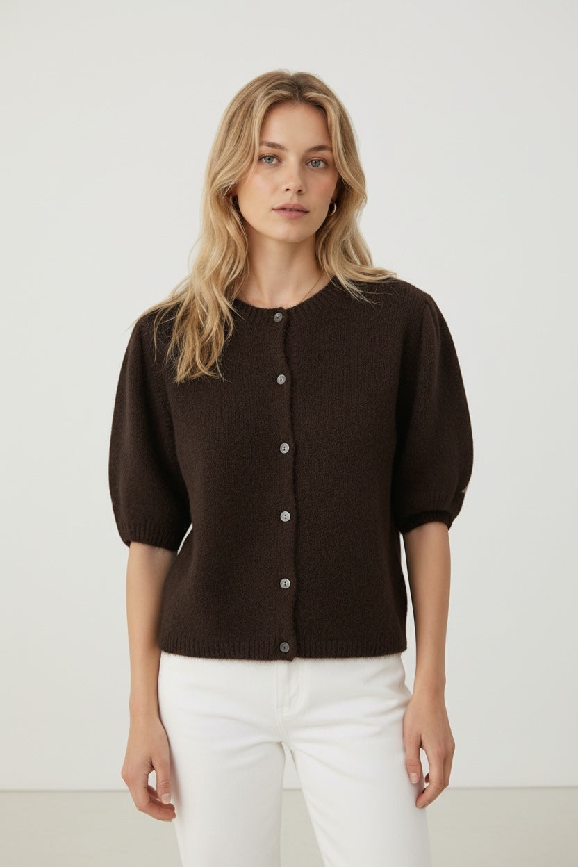Round Neck Button-Up Cardigan for Women