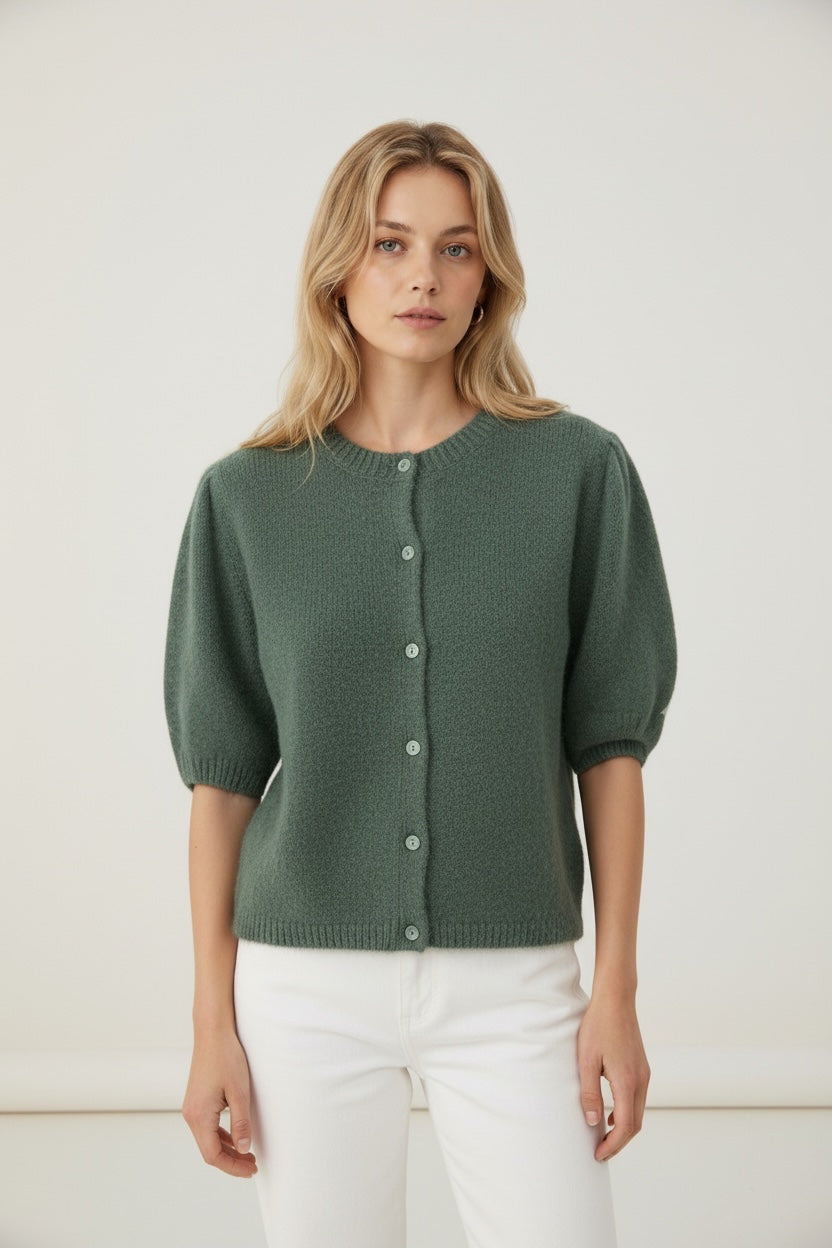 Round Neck Button-Up Cardigan for Women