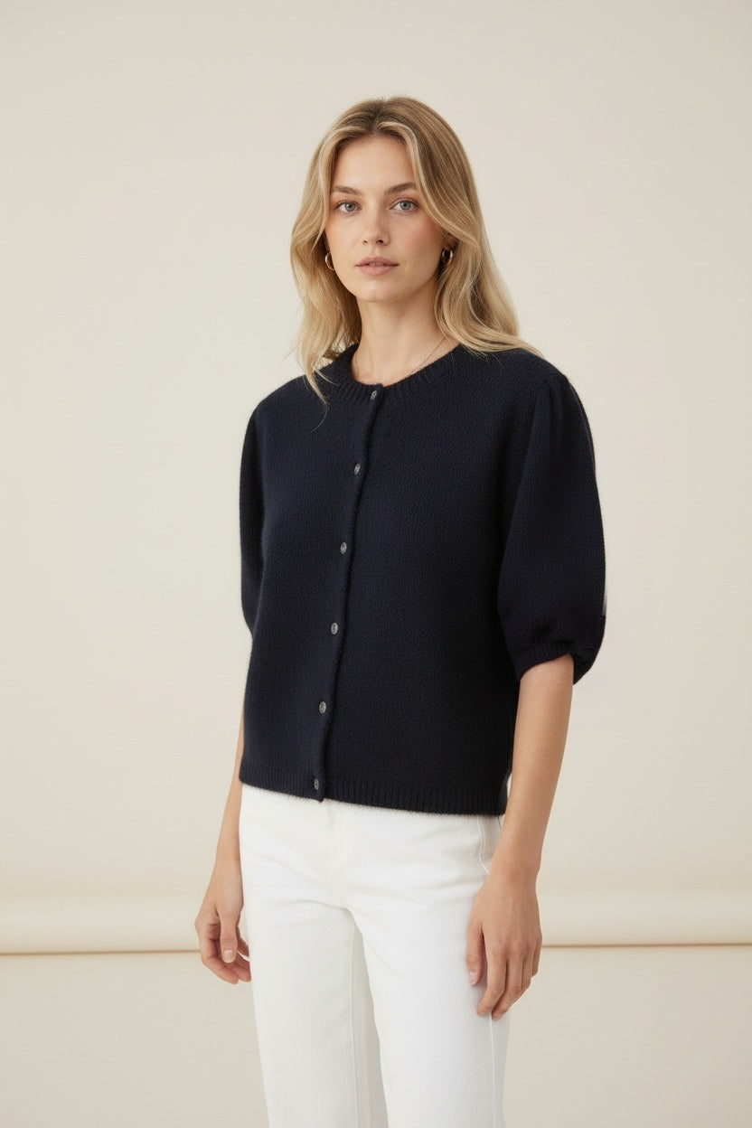 Round Neck Button-Up Cardigan for Women