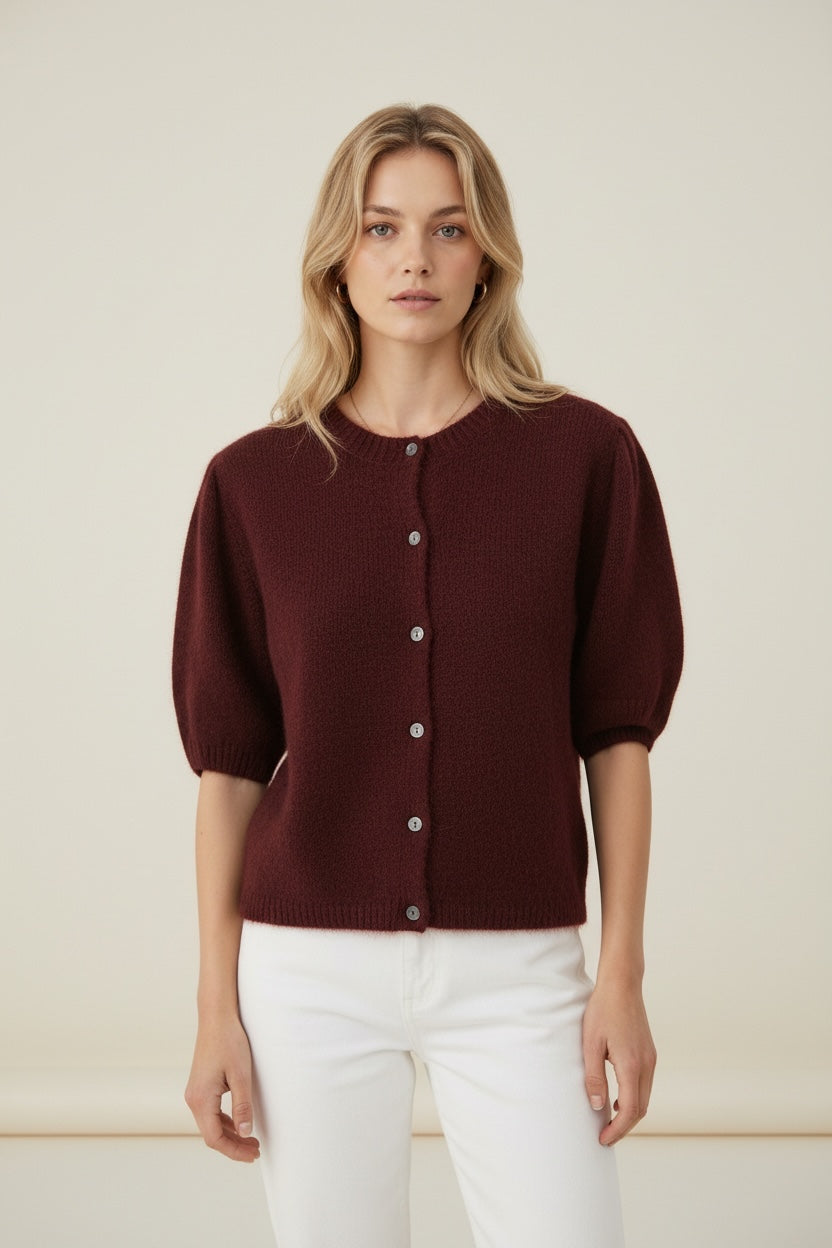 Round Neck Button-Up Cardigan for Women