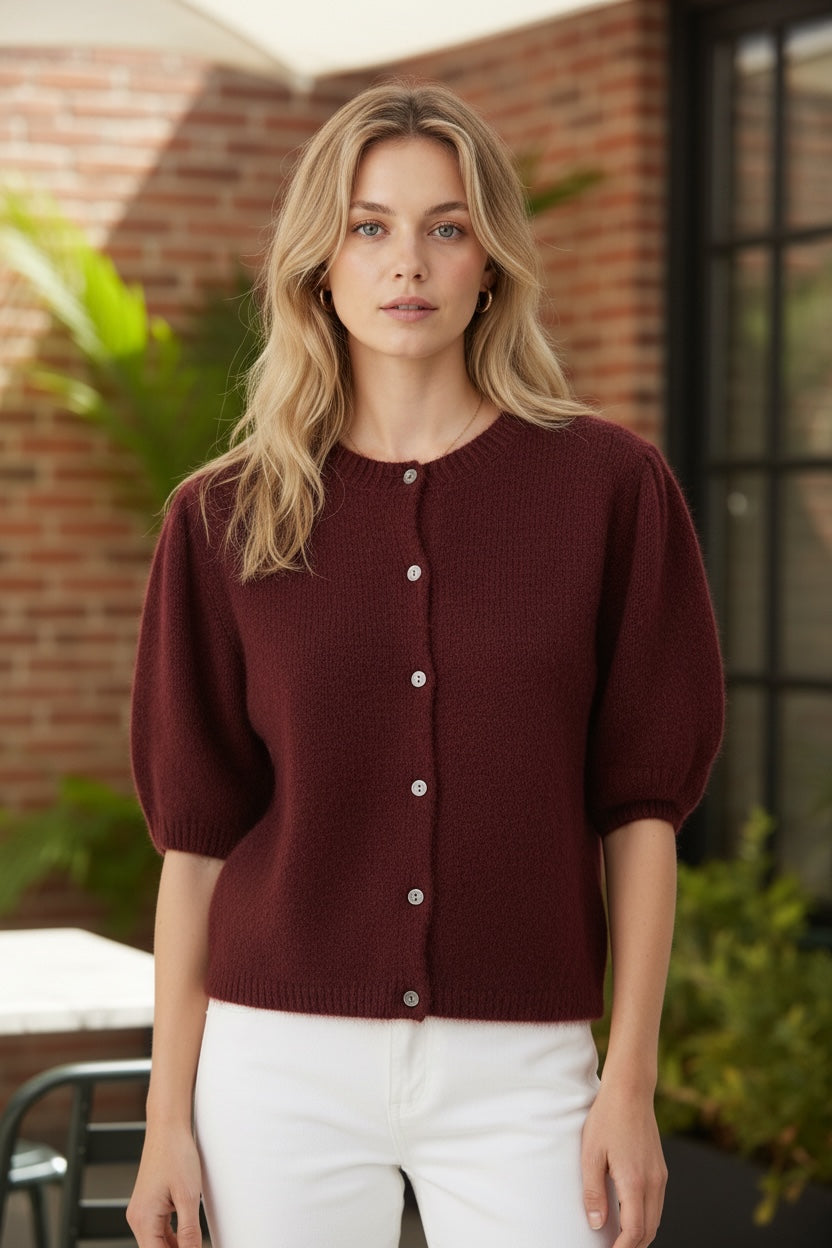 Round Neck Button-Up Cardigan for Women