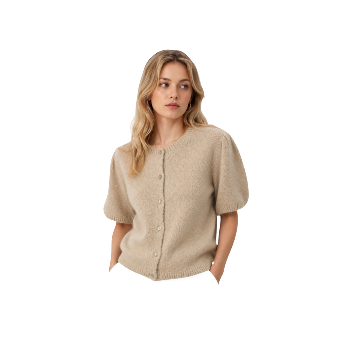 Round Neck Button-Up Cardigan for Women