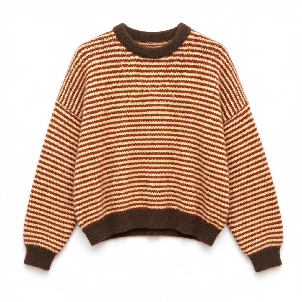 Striped Knit Sweater, Soft Crew Neck Jumper, Relaxed Fit Long Sleeve Pullover, Cute Casual Winter Top
