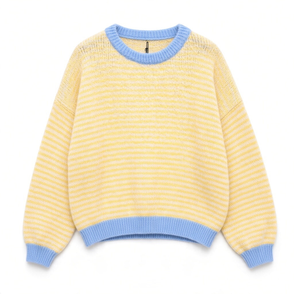 Striped Knit Sweater, Soft Crew Neck Jumper, Relaxed Fit Long Sleeve Pullover, Cute Casual Winter Top