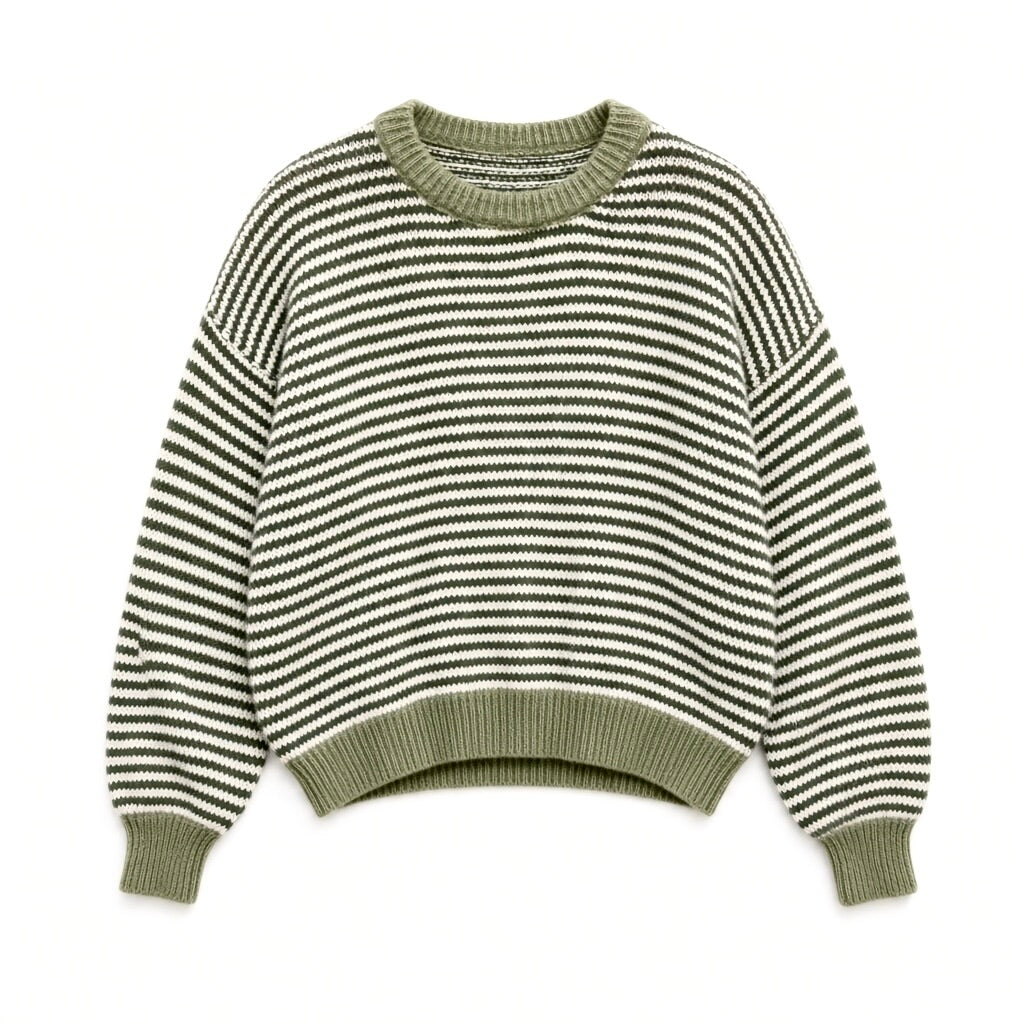 Striped Knit Sweater, Soft Crew Neck Jumper, Relaxed Fit Long Sleeve Pullover, Cute Casual Winter Top