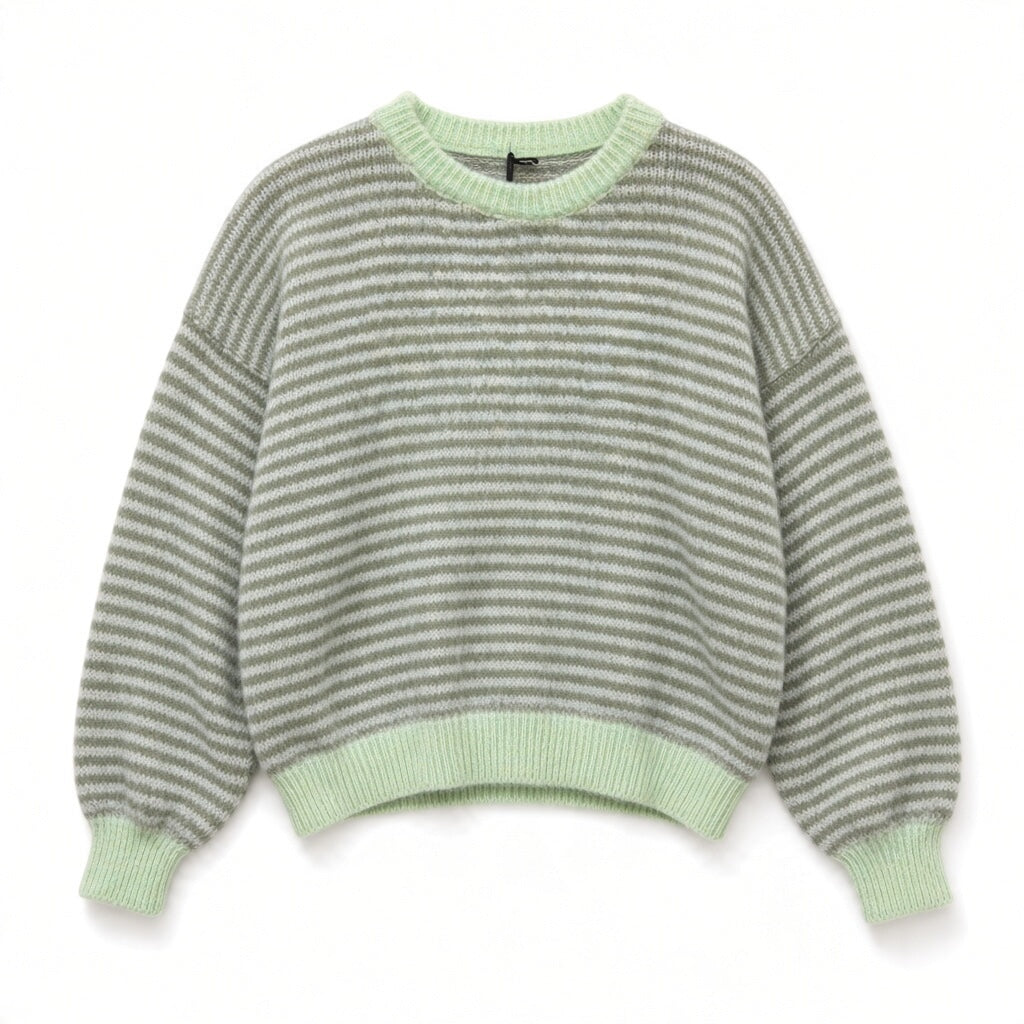 Striped Knit Sweater, Soft Crew Neck Jumper, Relaxed Fit Long Sleeve Pullover, Cute Casual Winter Top