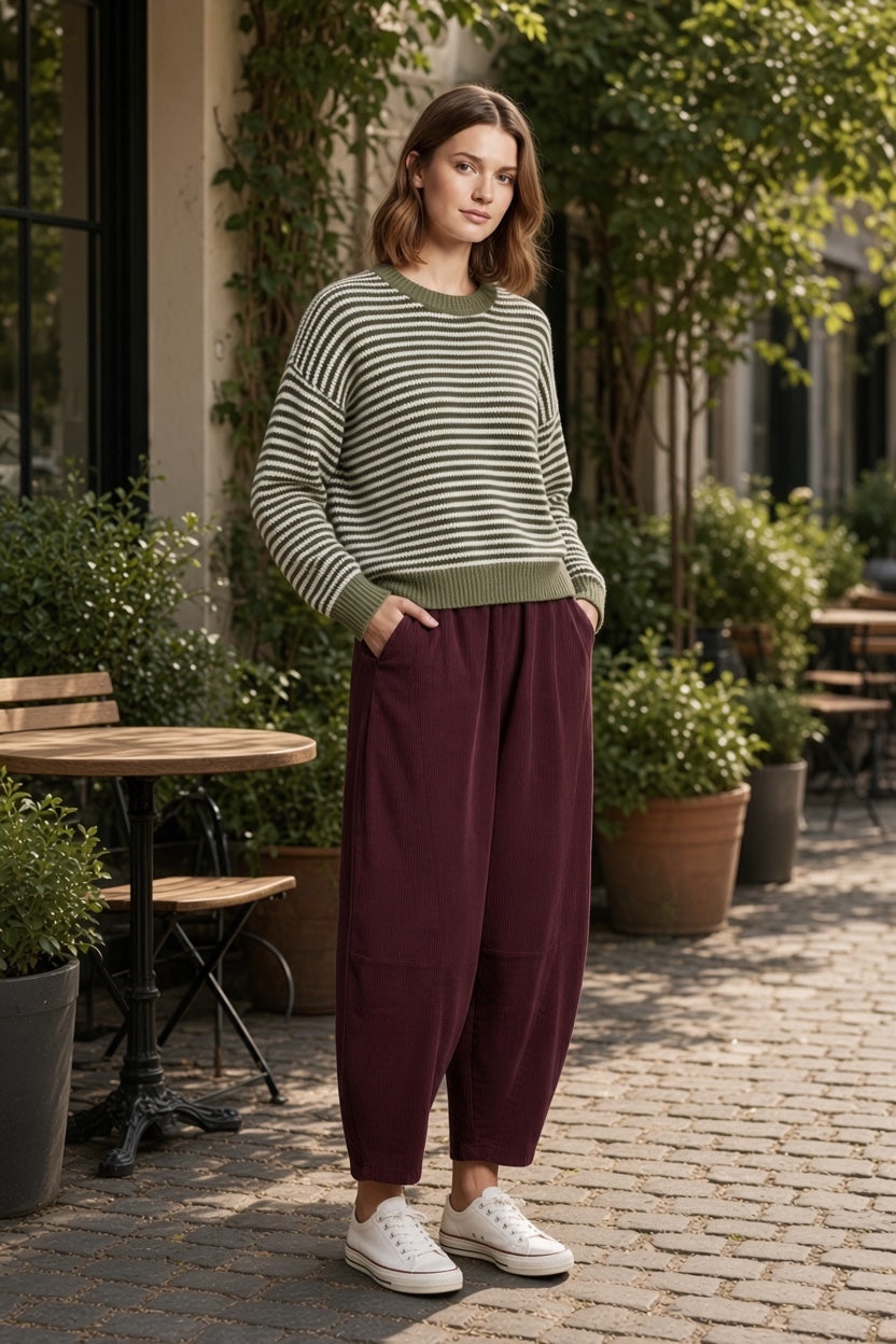 Striped Knit Sweater, Soft Crew Neck Jumper, Relaxed Fit Long Sleeve Pullover, Cute Casual Winter Top