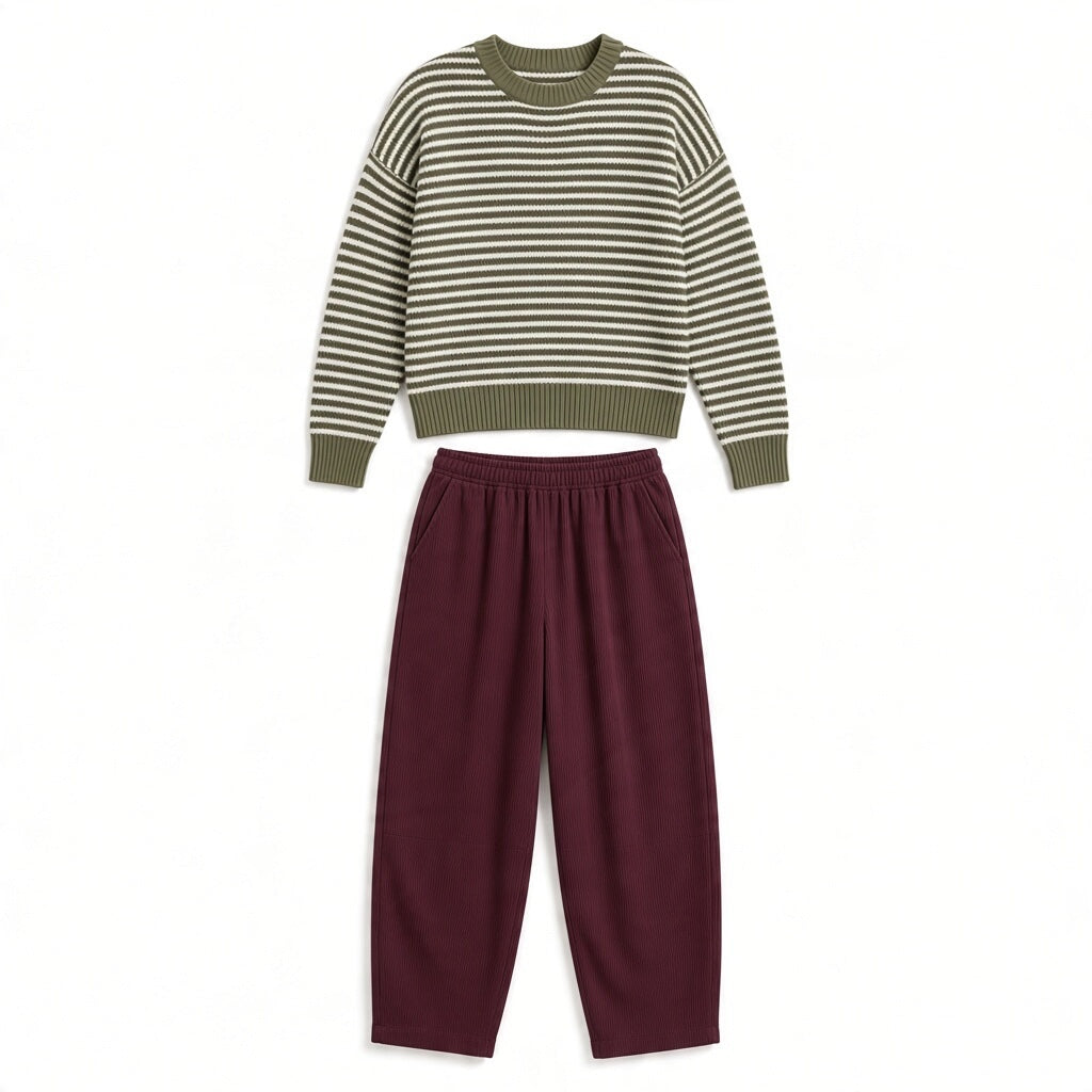 Striped Knit Sweater, Soft Crew Neck Jumper, Relaxed Fit Long Sleeve Pullover, Cute Casual Winter Top
