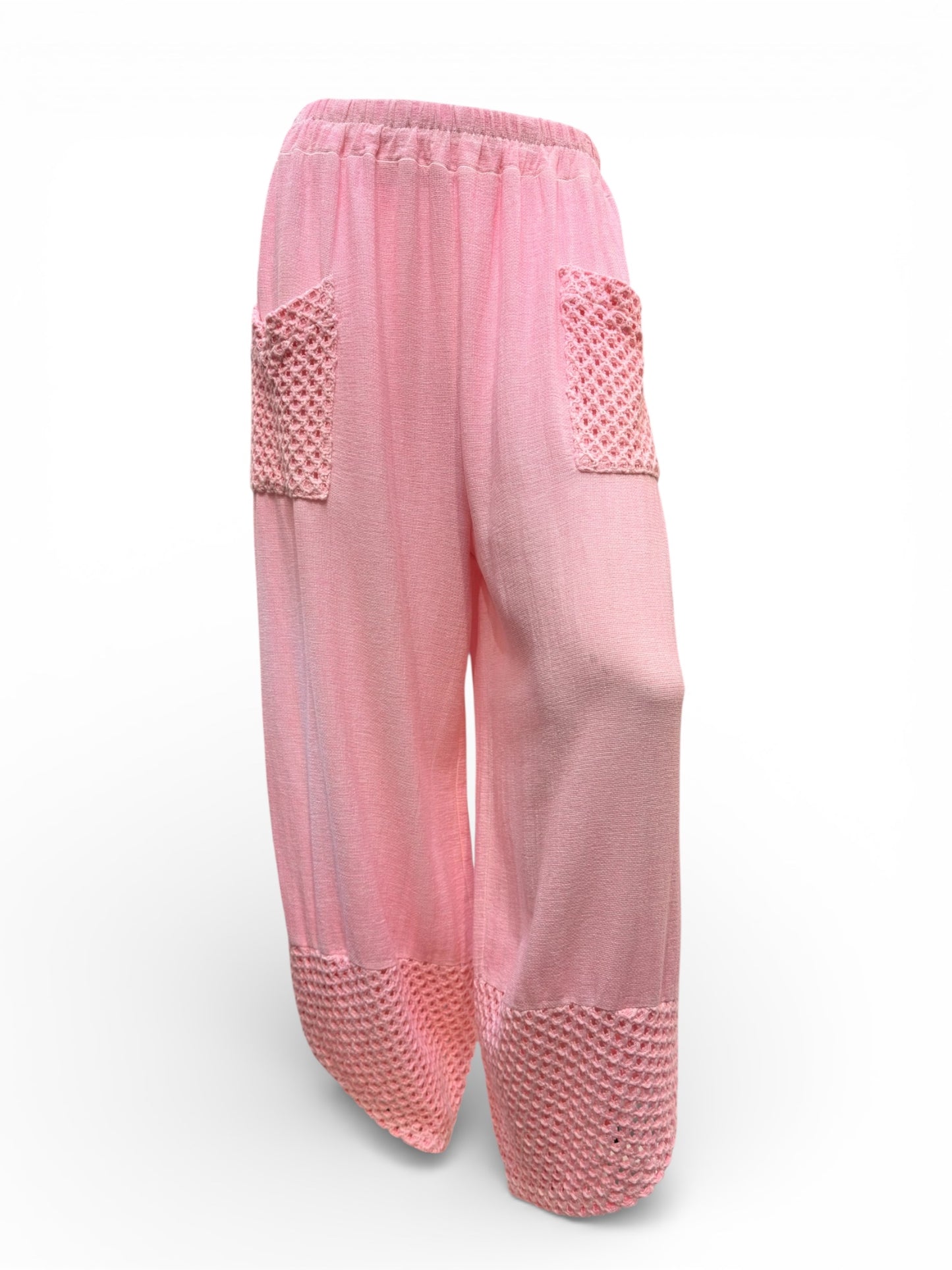 Relaxed Fit Knit Pants with Crochet Detail