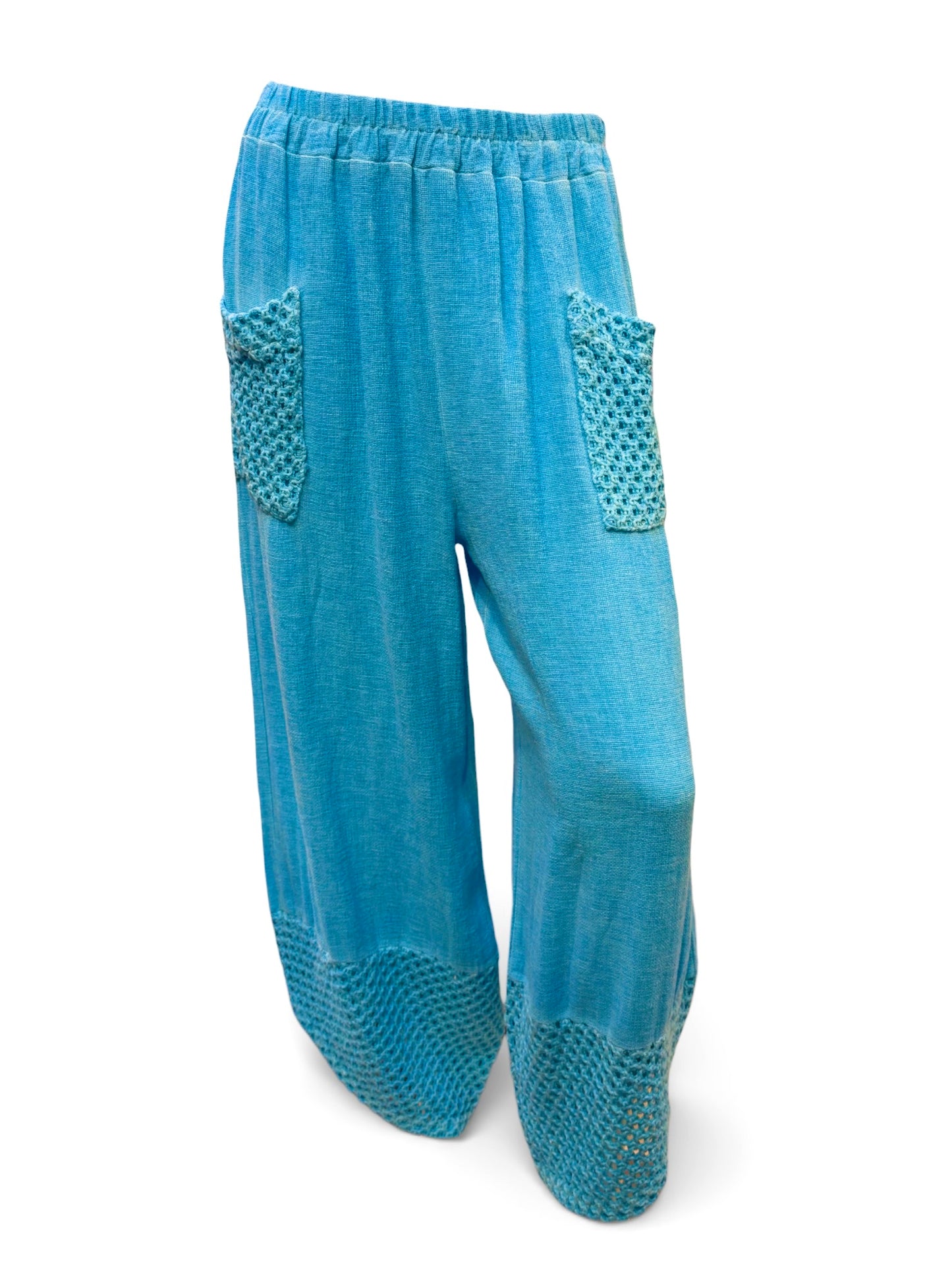 Relaxed Fit Knit Pants with Crochet Detail