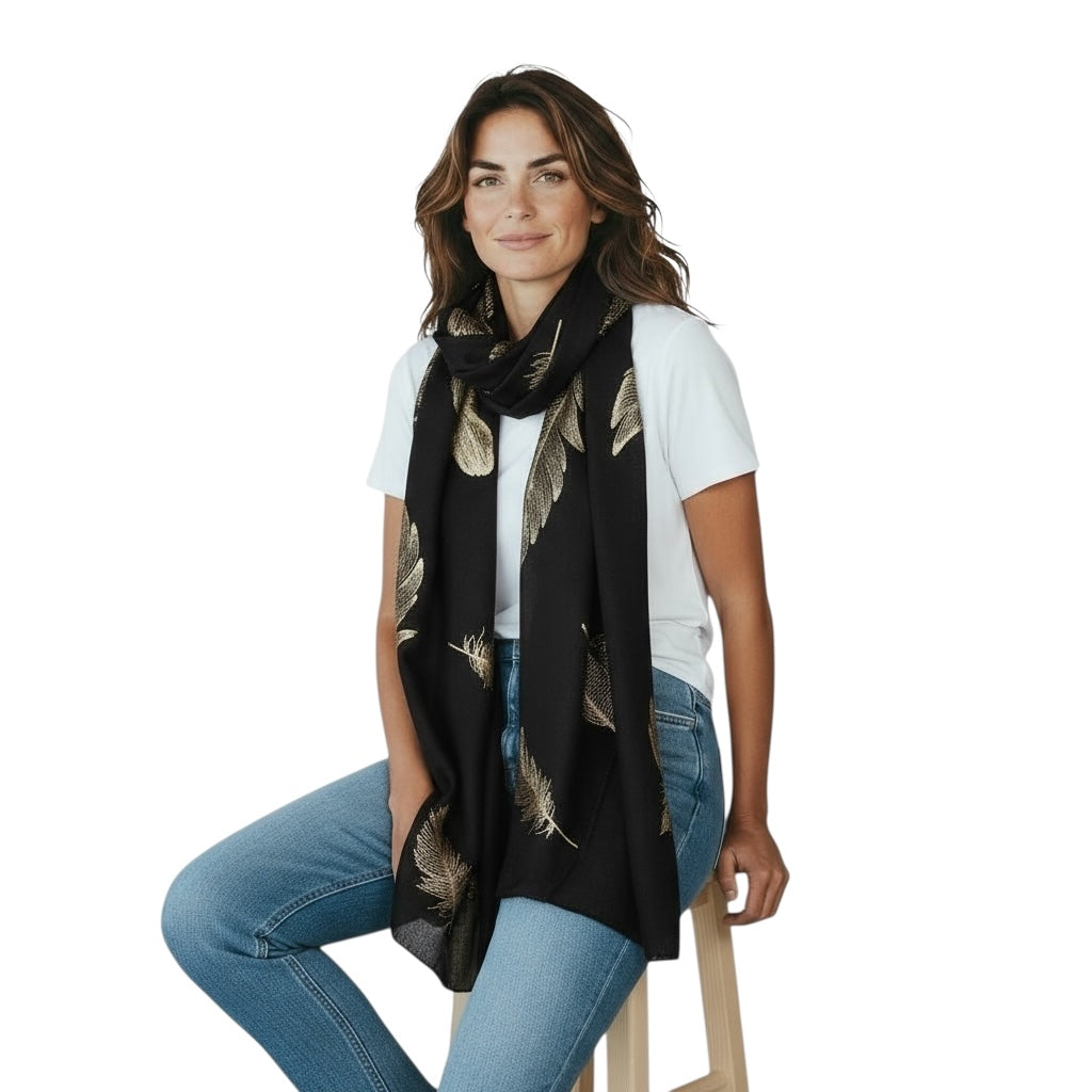 Handmade Scarf  colour- Leaves print/ FEATHERS/Women Scarves / Gifts For Her / Accessories