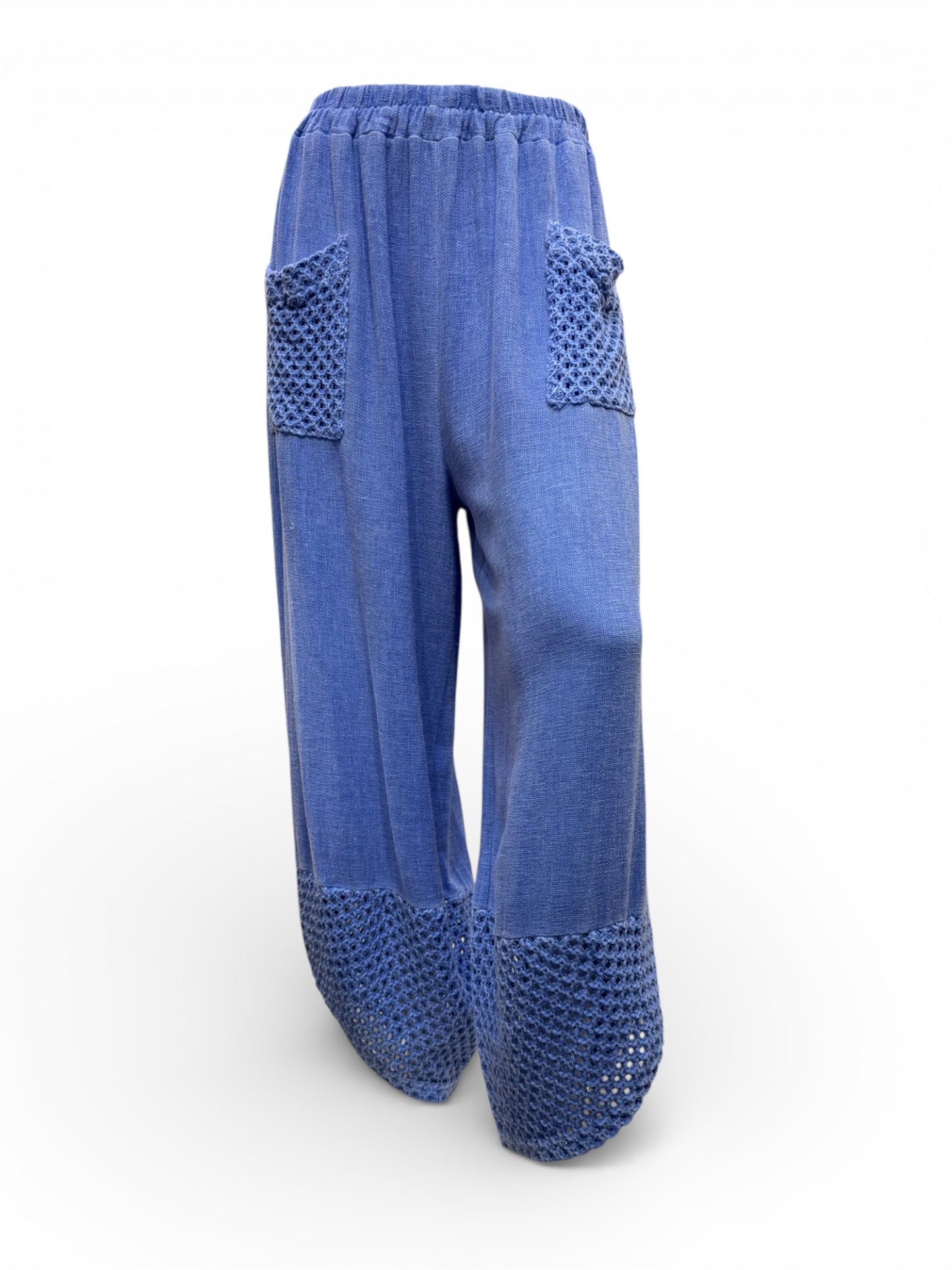 Relaxed Fit Knit Pants with Crochet Detail