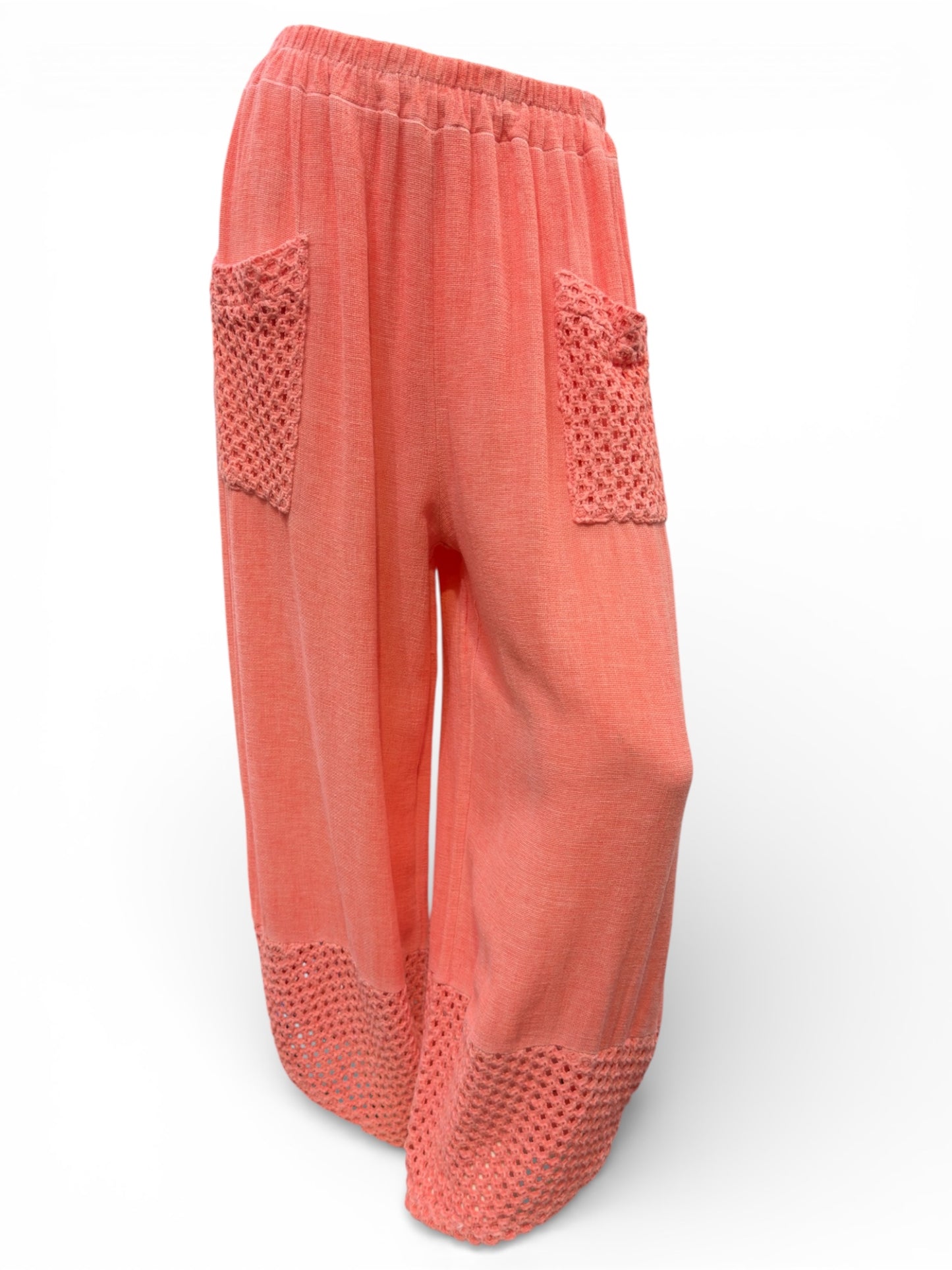 Relaxed Fit Knit Pants with Crochet Detail