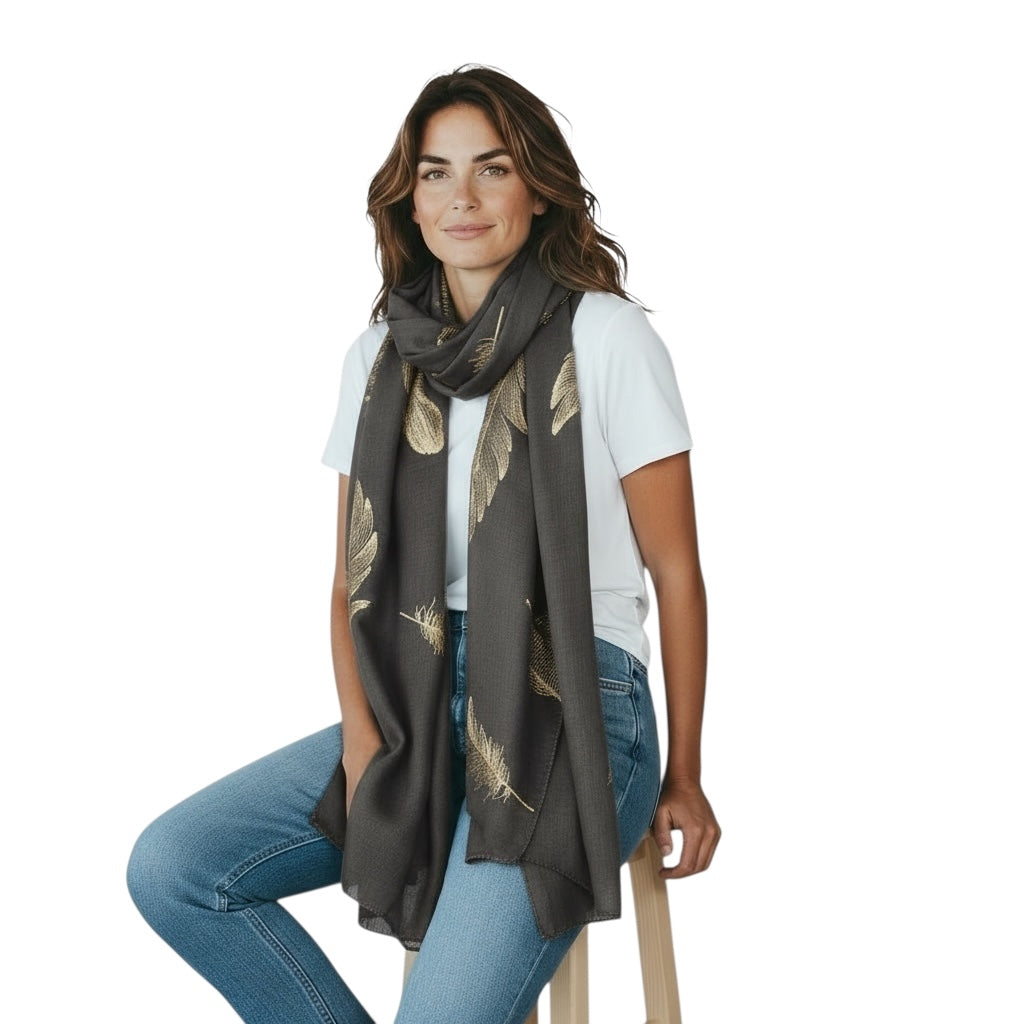 Handmade Scarf  colour- Leaves print/ FEATHERS/Women Scarves / Gifts For Her / Accessories