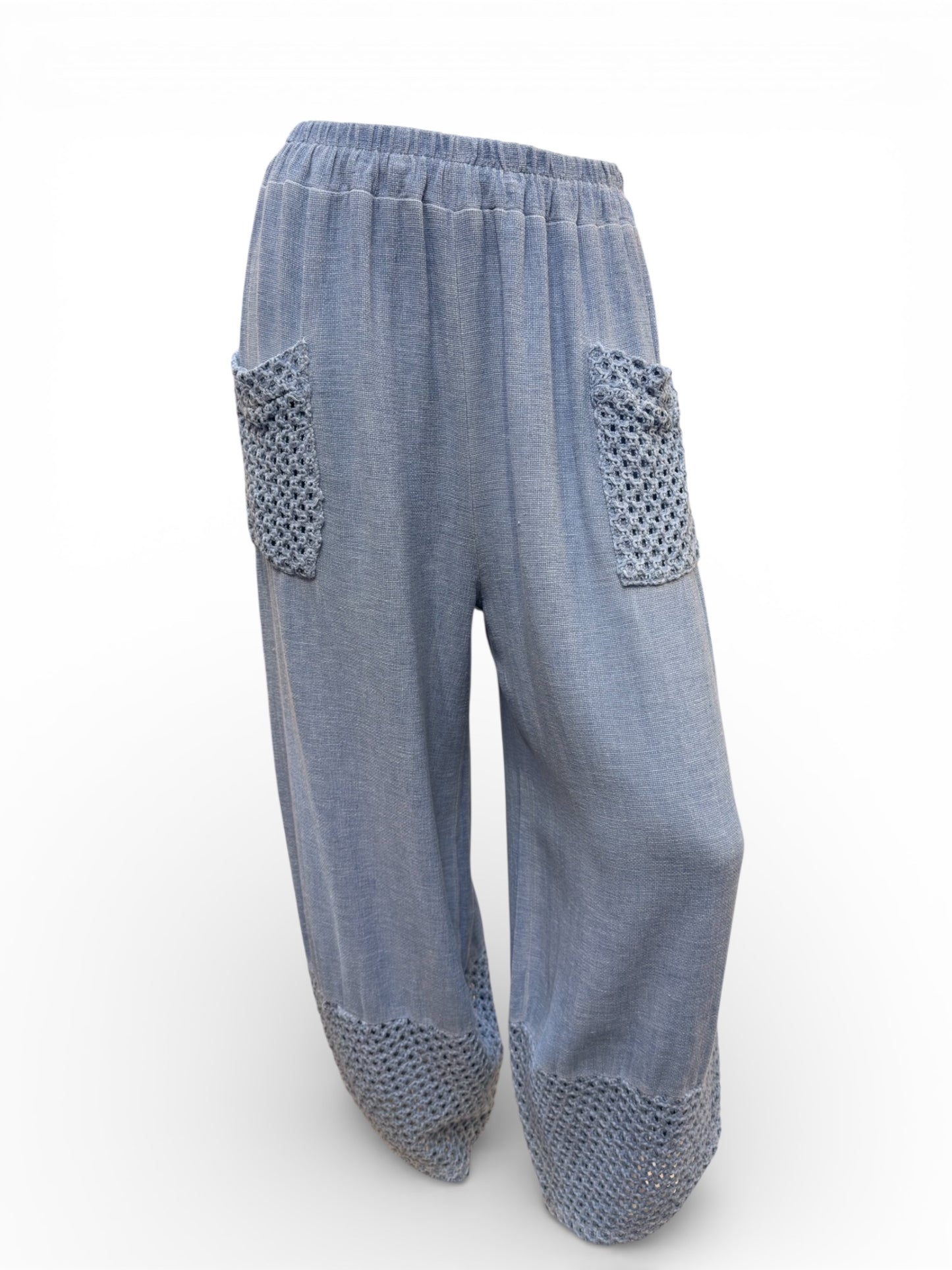 Relaxed Fit Knit Pants with Crochet Detail