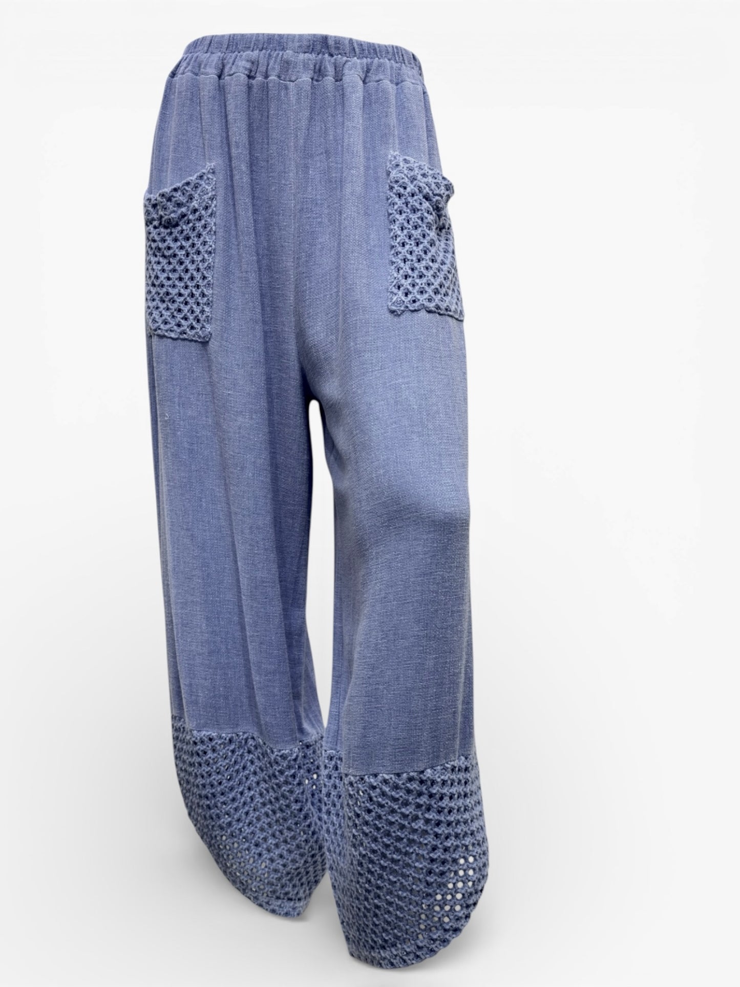 Relaxed Fit Knit Pants with Crochet Detail
