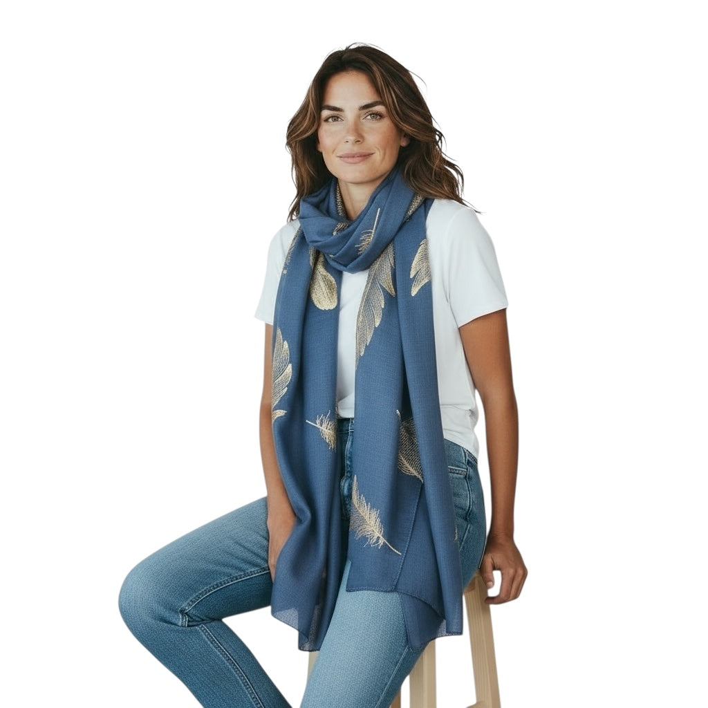 Handmade Scarf  colour- Leaves print/ FEATHERS/Women Scarves / Gifts For Her / Accessories