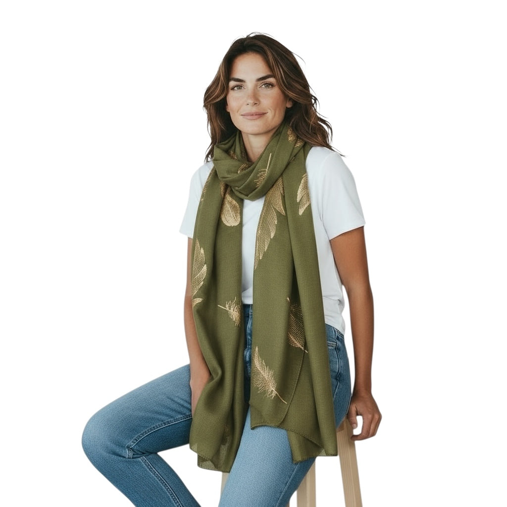 Handmade Scarf  colour- Leaves print/ FEATHERS/Women Scarves / Gifts For Her / Accessories