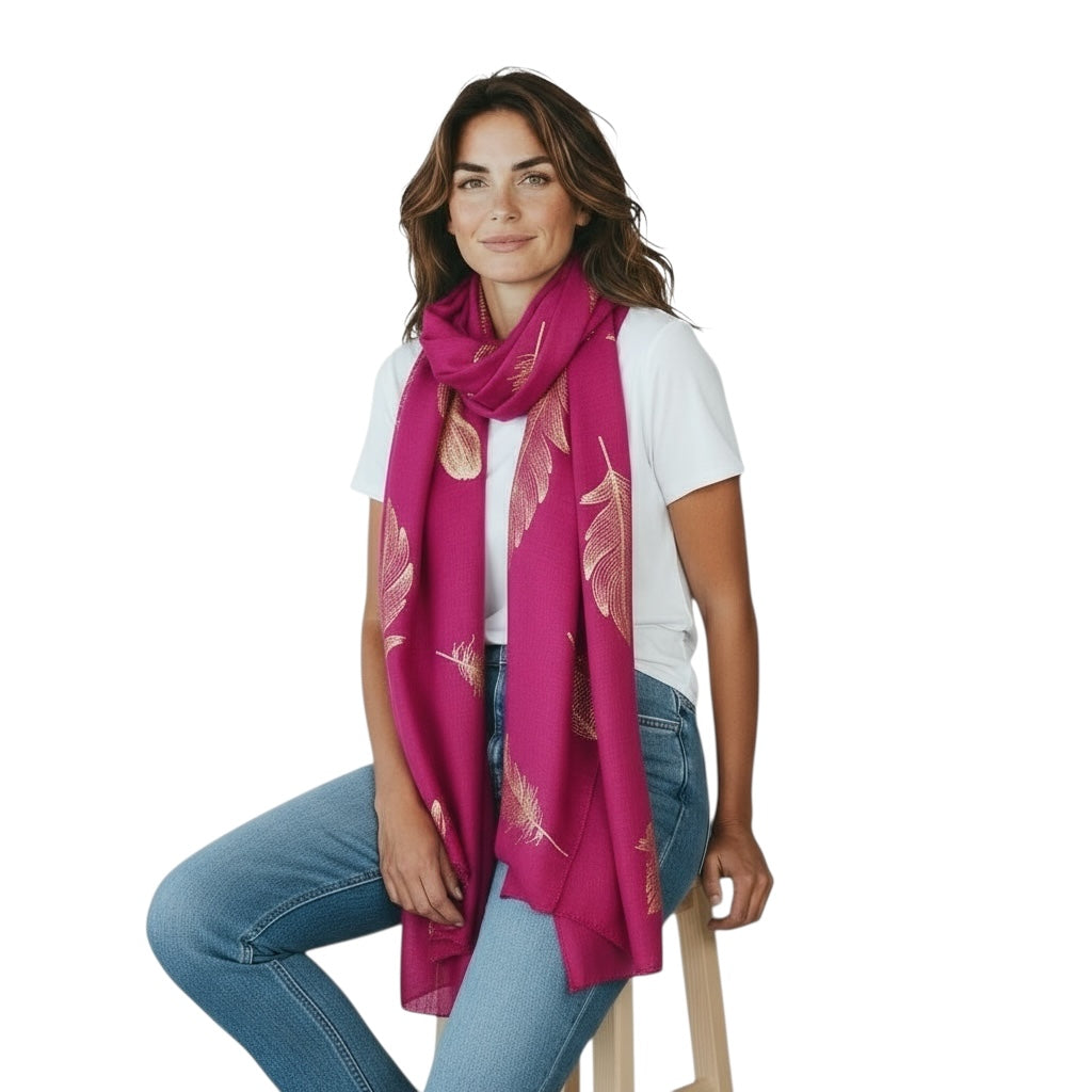 Handmade Scarf  colour- Leaves print/ FEATHERS/Women Scarves / Gifts For Her / Accessories