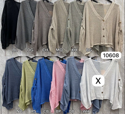 Linen Mesh Button Cardigan