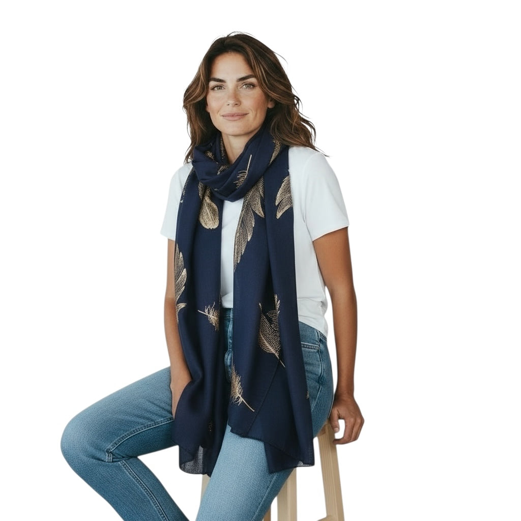 Handmade Scarf  colour- Leaves print/ FEATHERS/Women Scarves / Gifts For Her / Accessories