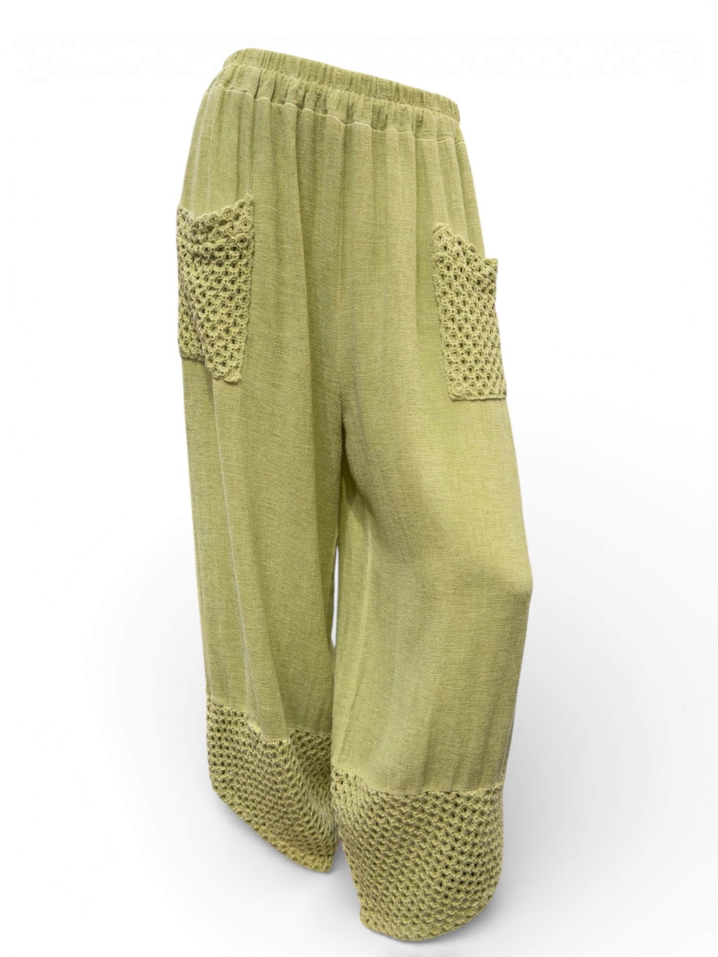 Relaxed Fit Knit Pants with Crochet Detail