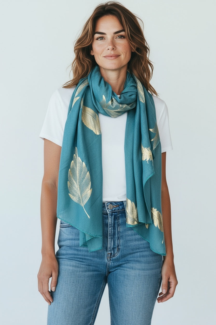 Handmade Scarf  colour- Leaves print/ FEATHERS/Women Scarves / Gifts For Her / Accessories