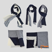 100% Cashmere Houndstooth Plaid scarf - GREY