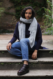 100% Superfine  4ply pure Cashmere Scarf - Check print grey colour / for both / men/ women/loved by all age