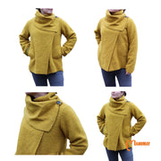 Winter Ladies Boiled felted wool mix 2 pockets/ cowl neck / lagenlook/duster jacket coat/ coatigan jacket -  MUSTARD YELLOW