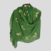 Handmade Scarf GREEN  colour- Small Leaves print/ FEATHERS/Leaves print/Autumn Scarf / Women Scarves / Gifts For Her / Accessories