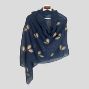 Handmade  NAVY BLUE colour- Small Leaves print/ FEATHERS/Leaves print/Autumn Scarf / Women Scarves / Gifts For Her / Accessories
