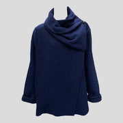 Winter Ladies Boiled felted wool mix 2 pockets/ cowl neck / lagenlook/duster jacket coat/ coatigan jacket -  NAVY BLUE