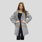 Winter Ladies Boiled wool mix 2 pockets long felt duster jacket coat- grey