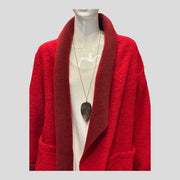 Winter Ladies Boiled wool mix 2 pockets long felt duster jacket coat-RED